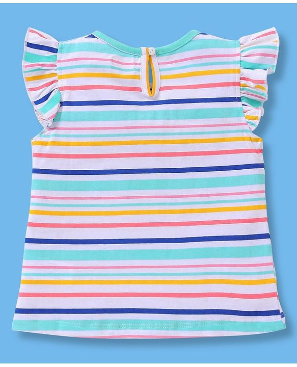 Babyhug Cotton Short Sleeves Tees with Graphics & Frill Detailing Pack of 3 - Blue & Pink