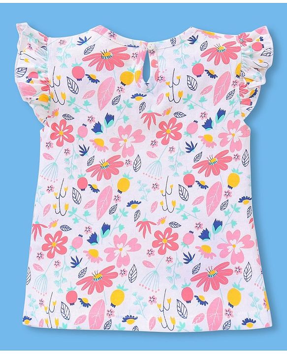 Babyhug Cotton Short Sleeves Tees with Graphics & Frill Detailing Pack of 3 - Blue & Pink