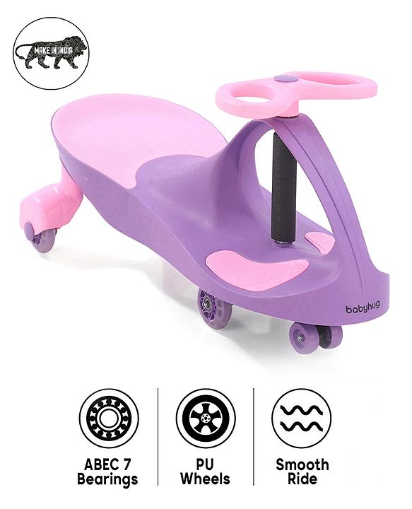 Babyhug Champion Kids Swing Car With LED Wheels - Purple Pink
