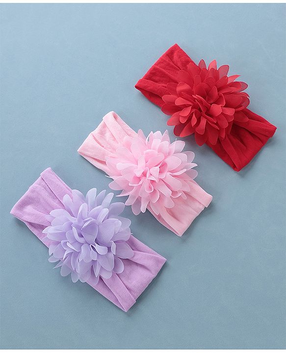 Babyhug Free Size Headbands Floral Applique Pack of 3 - Multicolor