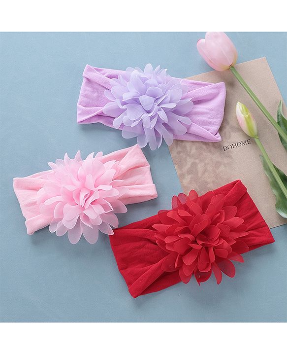 Babyhug Free Size Headbands Floral Applique Pack of 3 - Multicolor