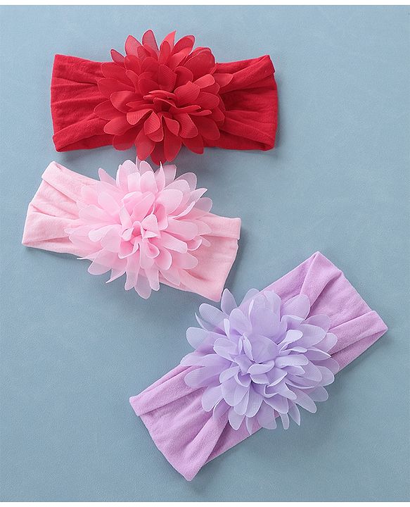 Babyhug Free Size Headbands Floral Applique Pack of 3 - Multicolor