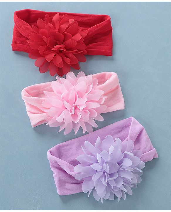 Babyhug Free Size Headbands Floral Applique Pack of 3 - Multicolor