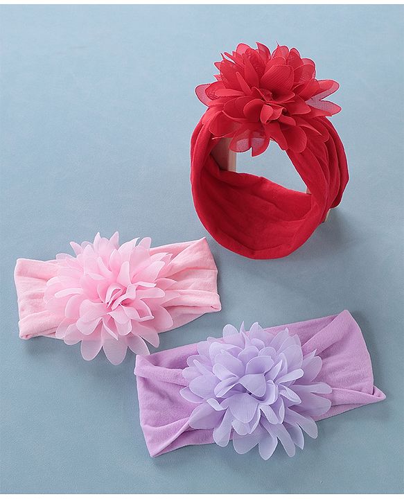 Babyhug Free Size Headbands Floral Applique Pack of 3 - Multicolor