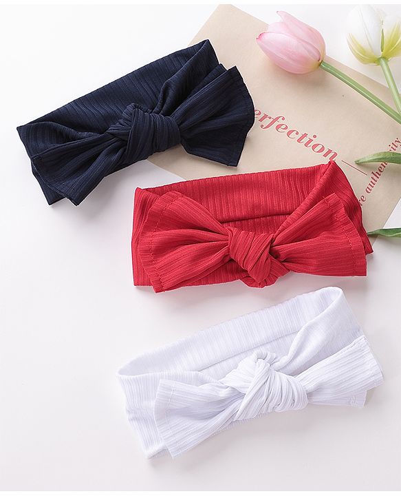 Babyhug Free Size Head Band with Bow Applique  Set of 3 - Red White & Black
