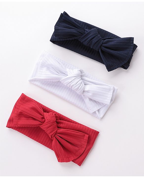 Babyhug Free Size Head Band with Bow Applique  Set of 3 - Red White & Black