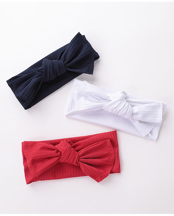 Babyhug Free Size Head Band with Bow Applique  Set of 3 - Red White & Black