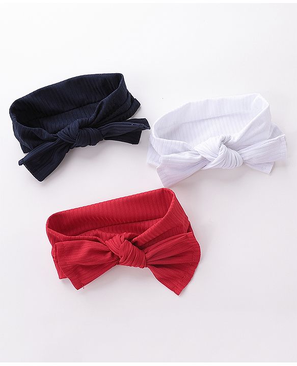 Babyhug Free Size Head Band with Bow Applique  Set of 3 - Red White & Black