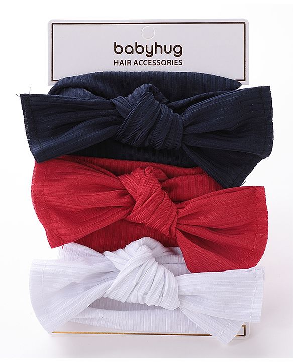 Babyhug Free Size Head Band with Bow Applique  Set of 3 - Red White & Black