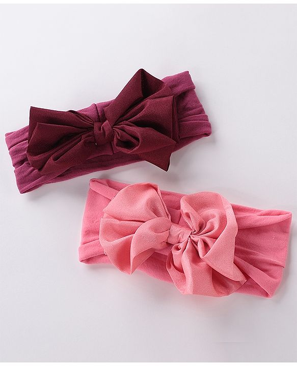 Babyhug Free Size Headbands with Bow Applique Pack of 2 - Maroon & Dark Pink