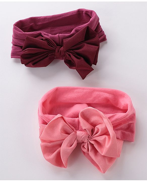 Babyhug Free Size Headbands with Bow Applique Pack of 2 - Maroon & Dark Pink