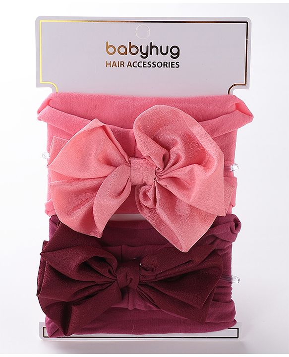 Babyhug Free Size Headbands with Bow Applique Pack of 2 - Maroon & Dark Pink