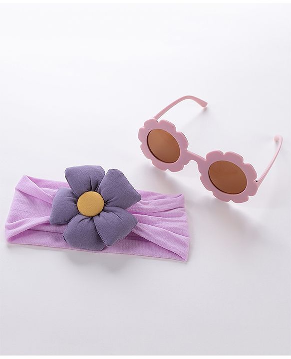 Babyhug Free Size Headband With Flower Applique & Sunglasses - Purple