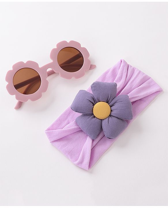 Babyhug Free Size Headband With Flower Applique & Sunglasses - Purple