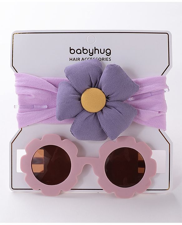 Babyhug Free Size Headband With Flower Applique & Sunglasses - Purple