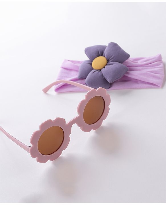 Babyhug Free Size Headband With Flower Applique & Sunglasses - Purple