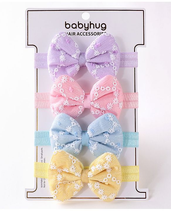 Babyhug Free Size Headbands  with Bow Applique Pack of 4 - Multicolour