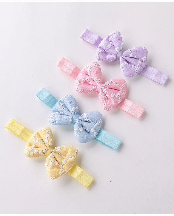 Babyhug Free Size Headbands  with Bow Applique Pack of 4 - Multicolour