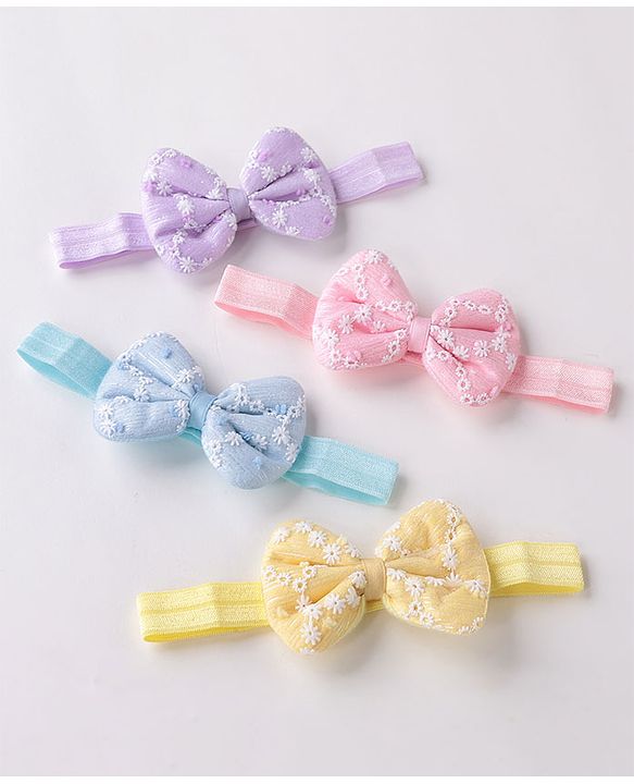 Babyhug Free Size Headbands  with Bow Applique Pack of 4 - Multicolour