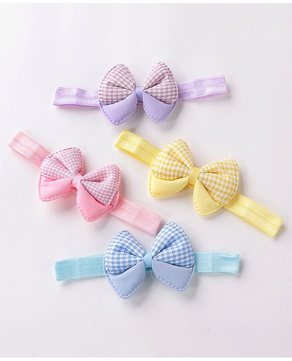 Babyhug Free Size Headbands  with Bow Applique Pack of 4 - Multicolour
