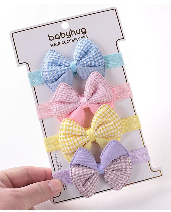 Babyhug Free Size Headbands  with Bow Applique Pack of 4 - Multicolour