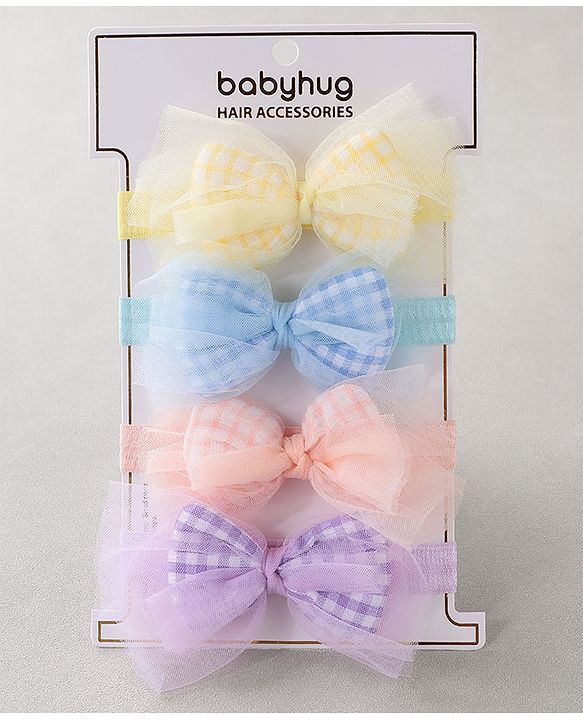 Babyhug Free Size Headbands  with Bow Applique Pack of 4 - Multicolour