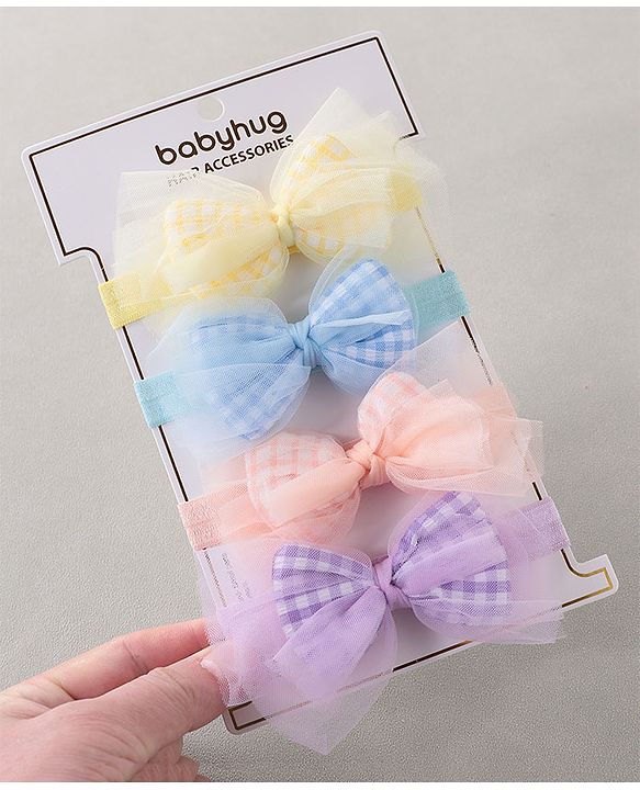 Babyhug Free Size Headbands  with Bow Applique Pack of 4 - Multicolour