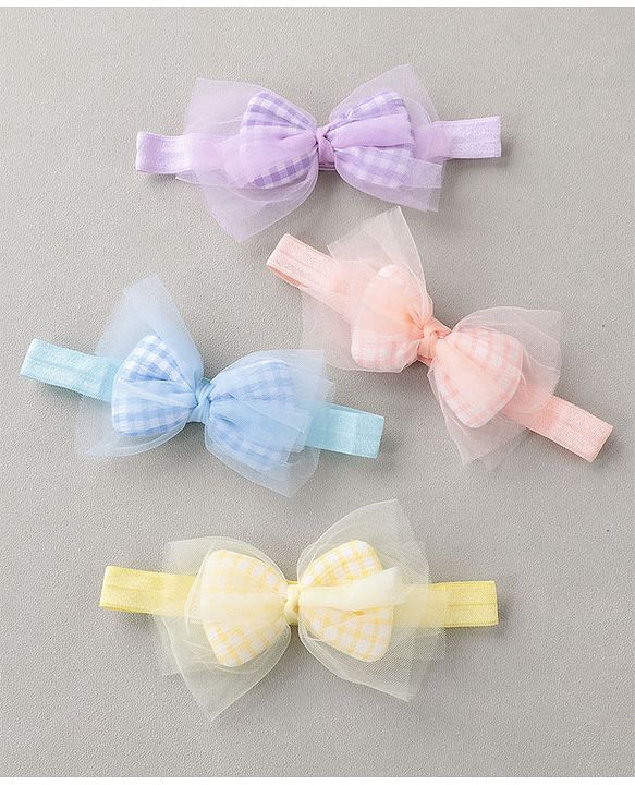 Babyhug Free Size Headbands  with Bow Applique Pack of 4 - Multicolour