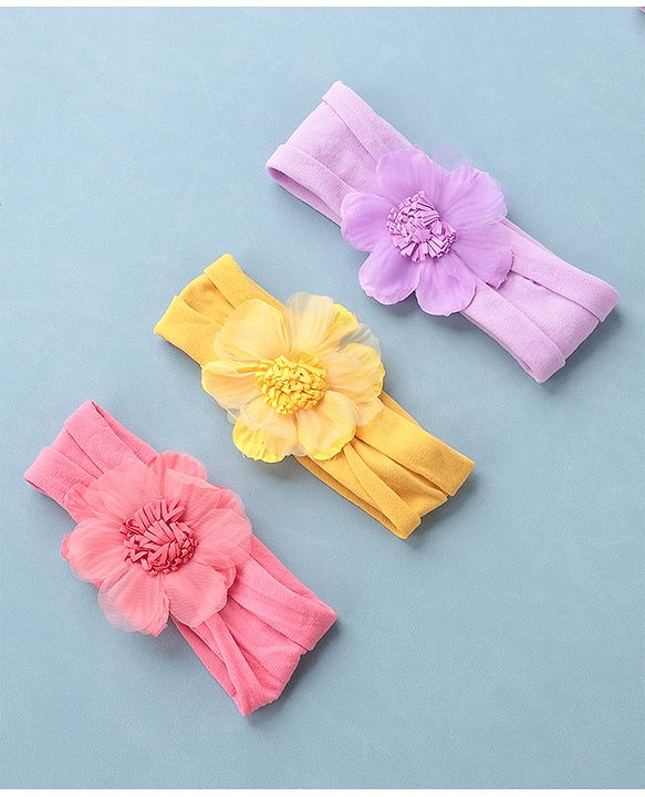 Babyhug Headbands Free Size Pack of 3 - Yellow & Purple
