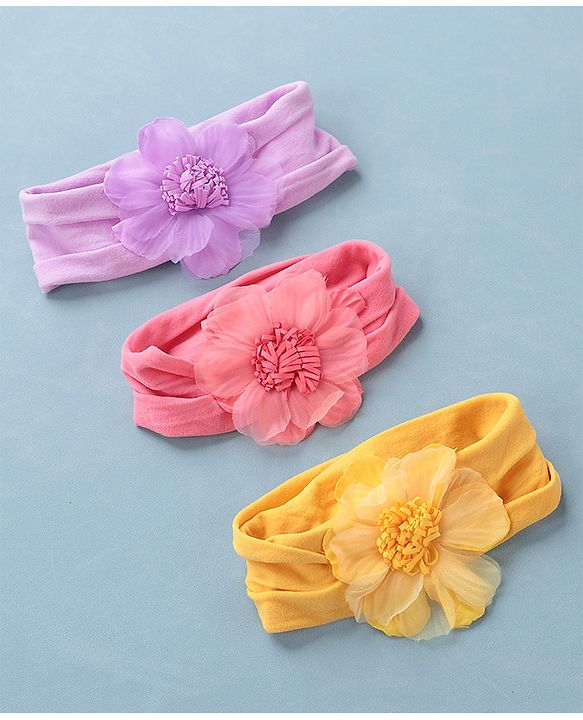 Babyhug Headbands Free Size Pack of 3 - Yellow & Purple