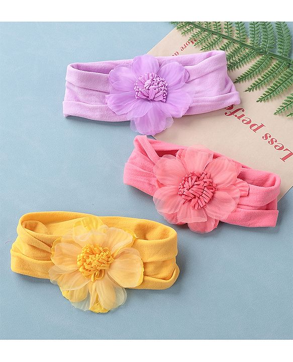 Babyhug Headbands Free Size Pack of 3 - Yellow & Purple