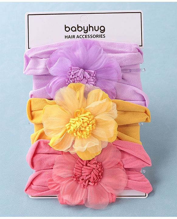 Babyhug Headbands Free Size Pack of 3 - Yellow & Purple