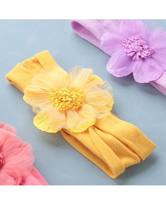 Babyhug Headbands Free Size Pack of 3 - Yellow & Purple