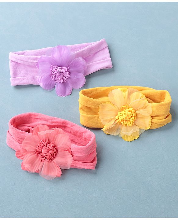 Babyhug Headbands Free Size Pack of 3 - Yellow & Purple