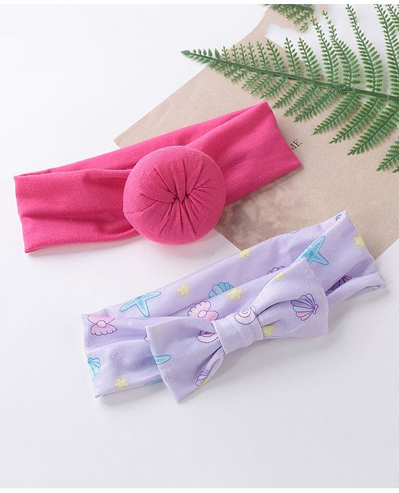 Babyhug Free Size Headbands  with Printed Bow & Bun Applique Pack of 2 - Multicolour