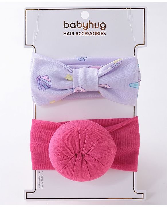 Babyhug Free Size Headbands  with Printed Bow & Bun Applique Pack of 2 - Multicolour