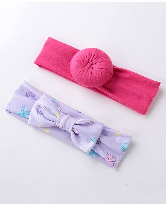 Babyhug Free Size Headbands  with Printed Bow & Bun Applique Pack of 2 - Multicolour