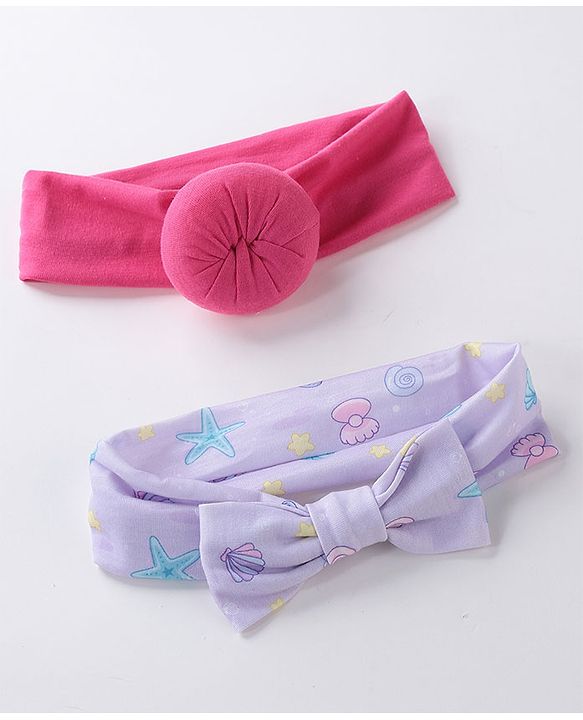 Babyhug Free Size Headbands  with Printed Bow & Bun Applique Pack of 2 - Multicolour