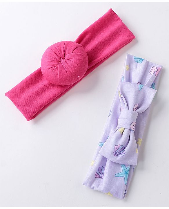 Babyhug Free Size Headbands  with Printed Bow & Bun Applique Pack of 2 - Multicolour