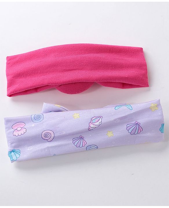 Babyhug Free Size Headbands  with Printed Bow & Bun Applique Pack of 2 - Multicolour