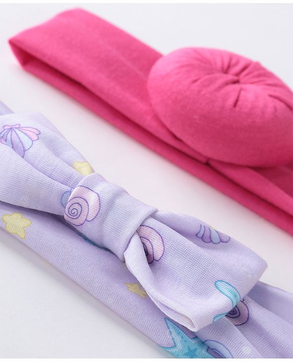 Babyhug Free Size Headbands  with Printed Bow & Bun Applique Pack of 2 - Multicolour