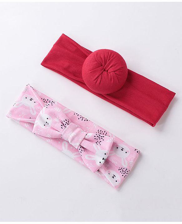 Babyhug Free Size Headbands  with Printed Bow & Bun Applique Pack of 2 - Multicolour