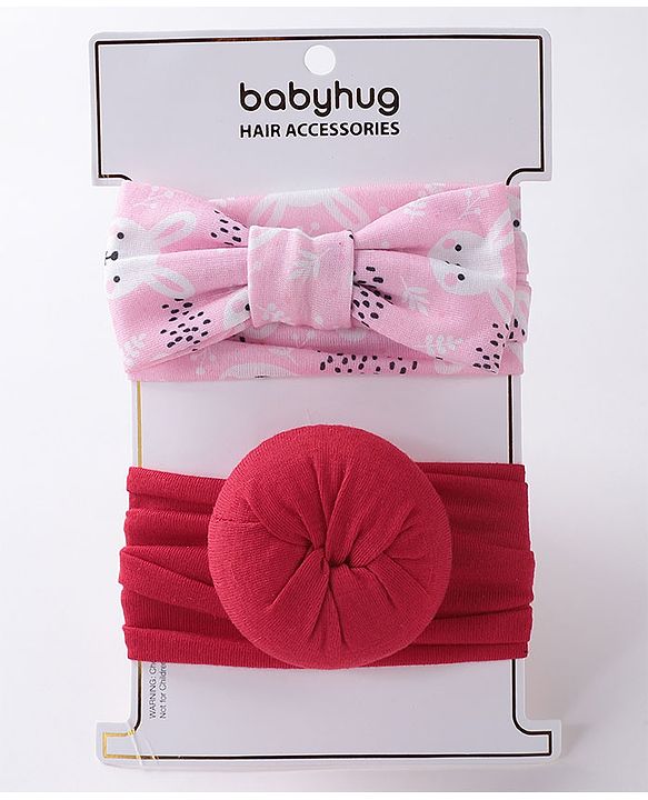 Babyhug Free Size Headbands  with Printed Bow & Bun Applique Pack of 2 - Multicolour