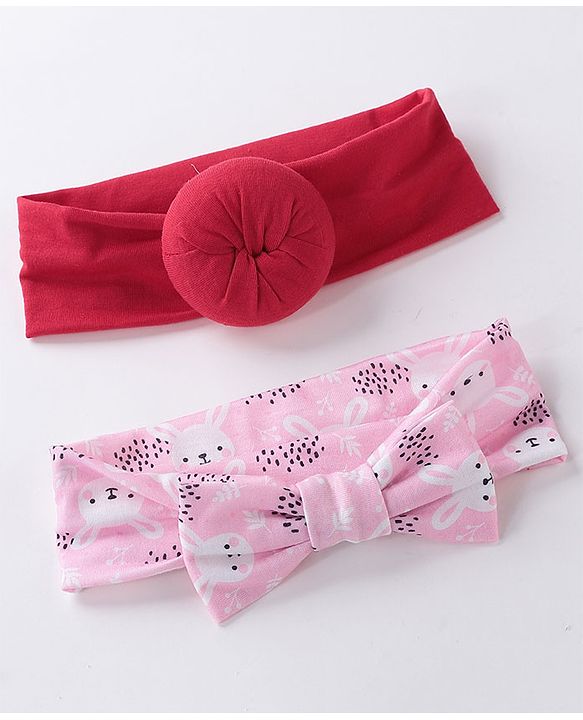 Babyhug Free Size Headbands  with Printed Bow & Bun Applique Pack of 2 - Multicolour