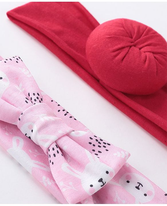 Babyhug Free Size Headbands  with Printed Bow & Bun Applique Pack of 2 - Multicolour