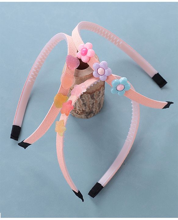 Babyhug Hair Bands With Flower & Star Applique Free Size Pack of 3- Peach