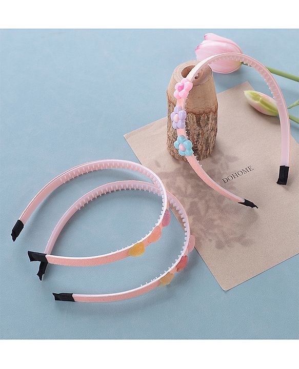 Babyhug Hair Bands With Flower & Star Applique Free Size Pack of 3- Peach