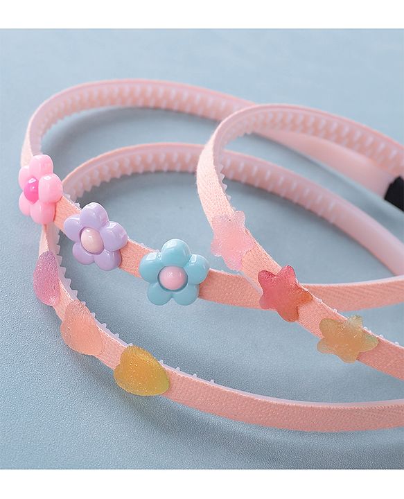 Babyhug Hair Bands With Flower & Star Applique Free Size Pack of 3- Peach