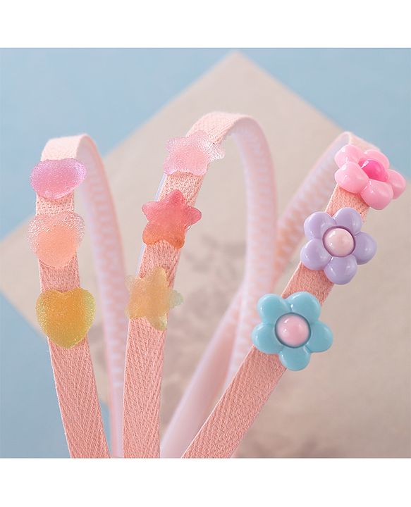 Babyhug Hair Bands With Flower & Star Applique Free Size Pack of 3- Peach