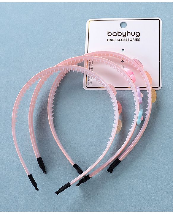 Babyhug Hair Bands With Flower & Star Applique Free Size Pack of 3- Peach